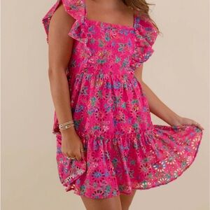 NWT. Women’s Pink Floral Ruffle Sundress Size L